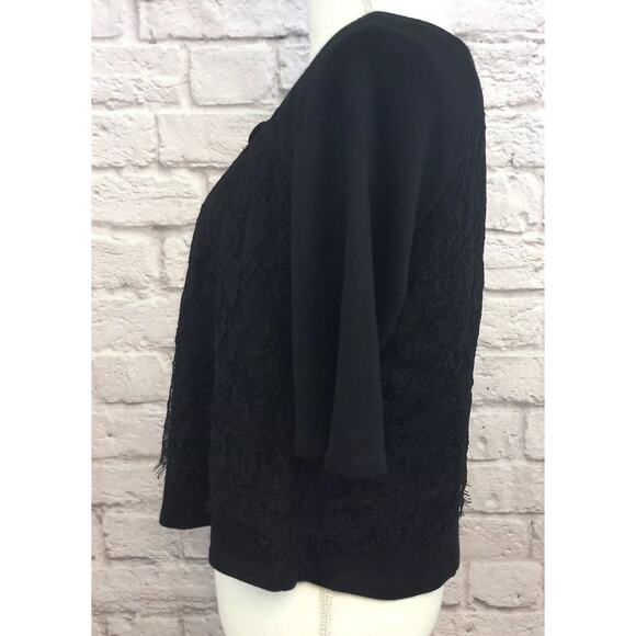 Velvet Brand Black Shrug with Lace Overlay Half Sleeve Bolero Jacket Sz Medium - Picture 9 of 11